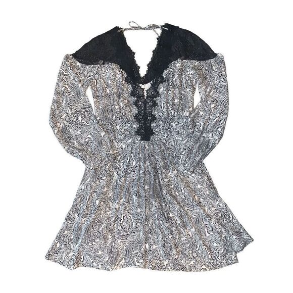 Anthropologie Black & White Lacy V-Neck Mini Dress - Picture 7 of 11